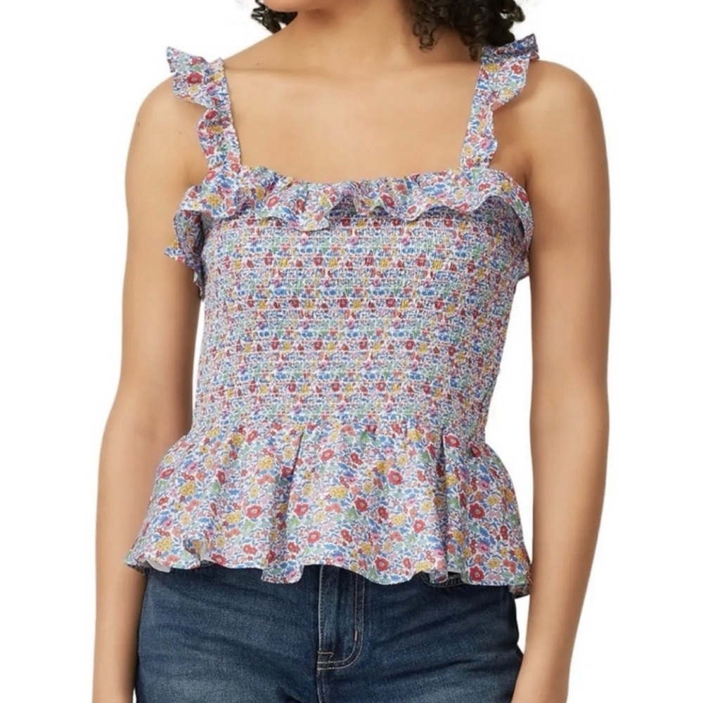 J. Crew Floral Liberty Print Smocked Ruffle Strap Top Large